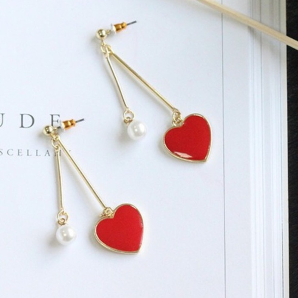 Dangle Heart & Faux Pearl Earrings